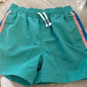 Mini Boden Teal Swim Shorts with Pink and Blue Side Stripes